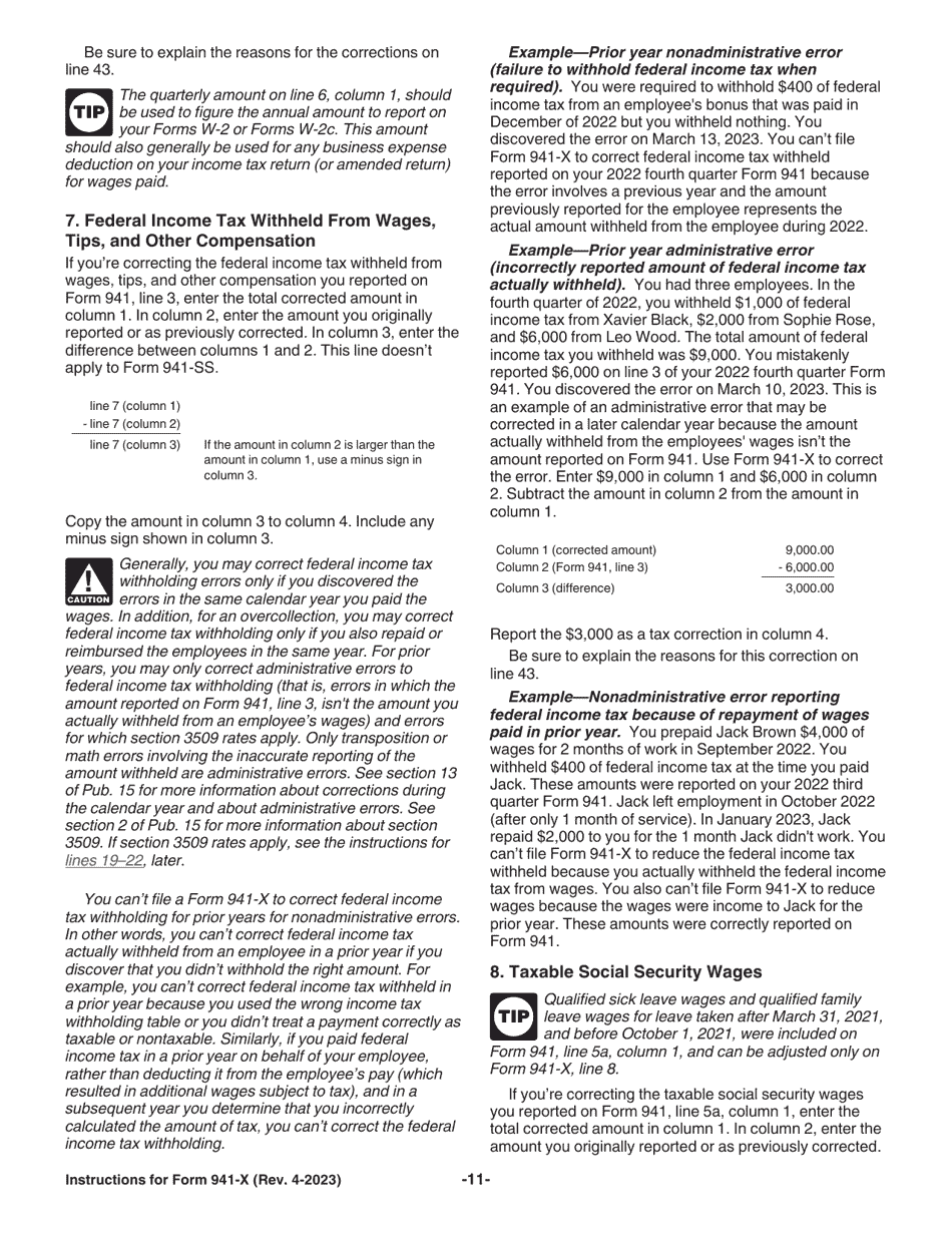 Instructions for IRS Form 941-X Adjusted Employers Quarterly Federal Tax Return or Claim for Refund, Page 11