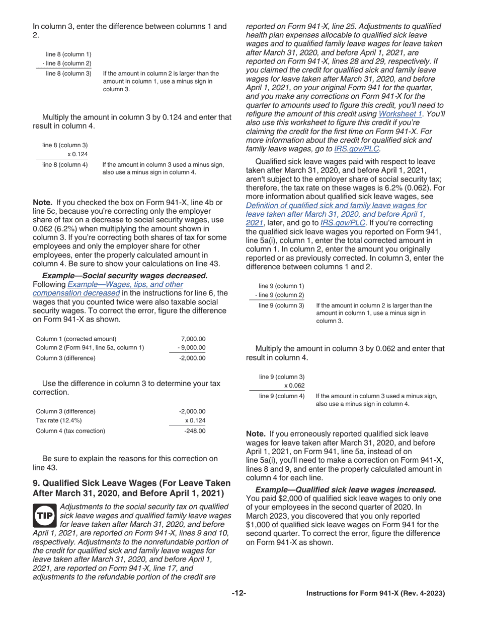 Instructions for IRS Form 941-X Adjusted Employers Quarterly Federal Tax Return or Claim for Refund, Page 12