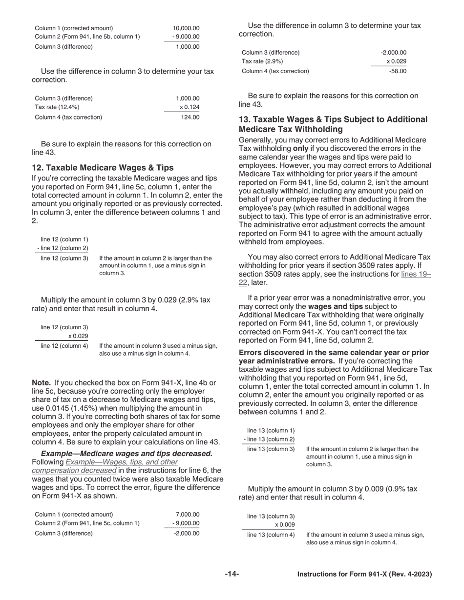 Instructions for IRS Form 941-X Adjusted Employers Quarterly Federal Tax Return or Claim for Refund, Page 14