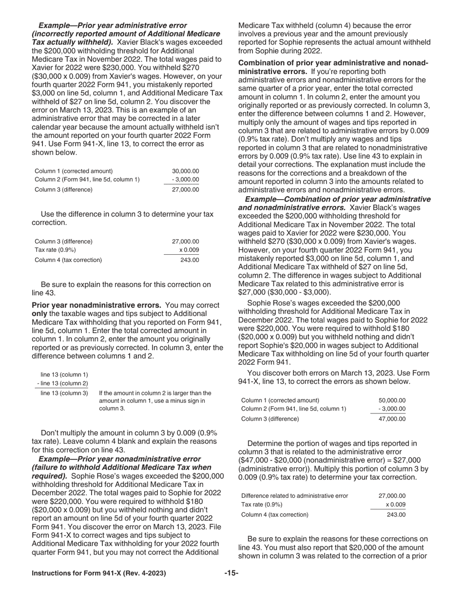 Instructions for IRS Form 941-X Adjusted Employers Quarterly Federal Tax Return or Claim for Refund, Page 15