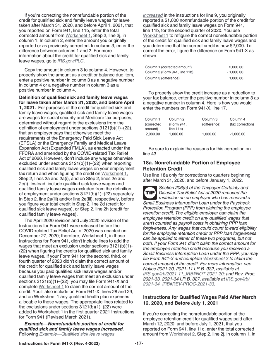 Instructions for IRS Form 941-X Adjusted Employers Quarterly Federal Tax Return or Claim for Refund, Page 17