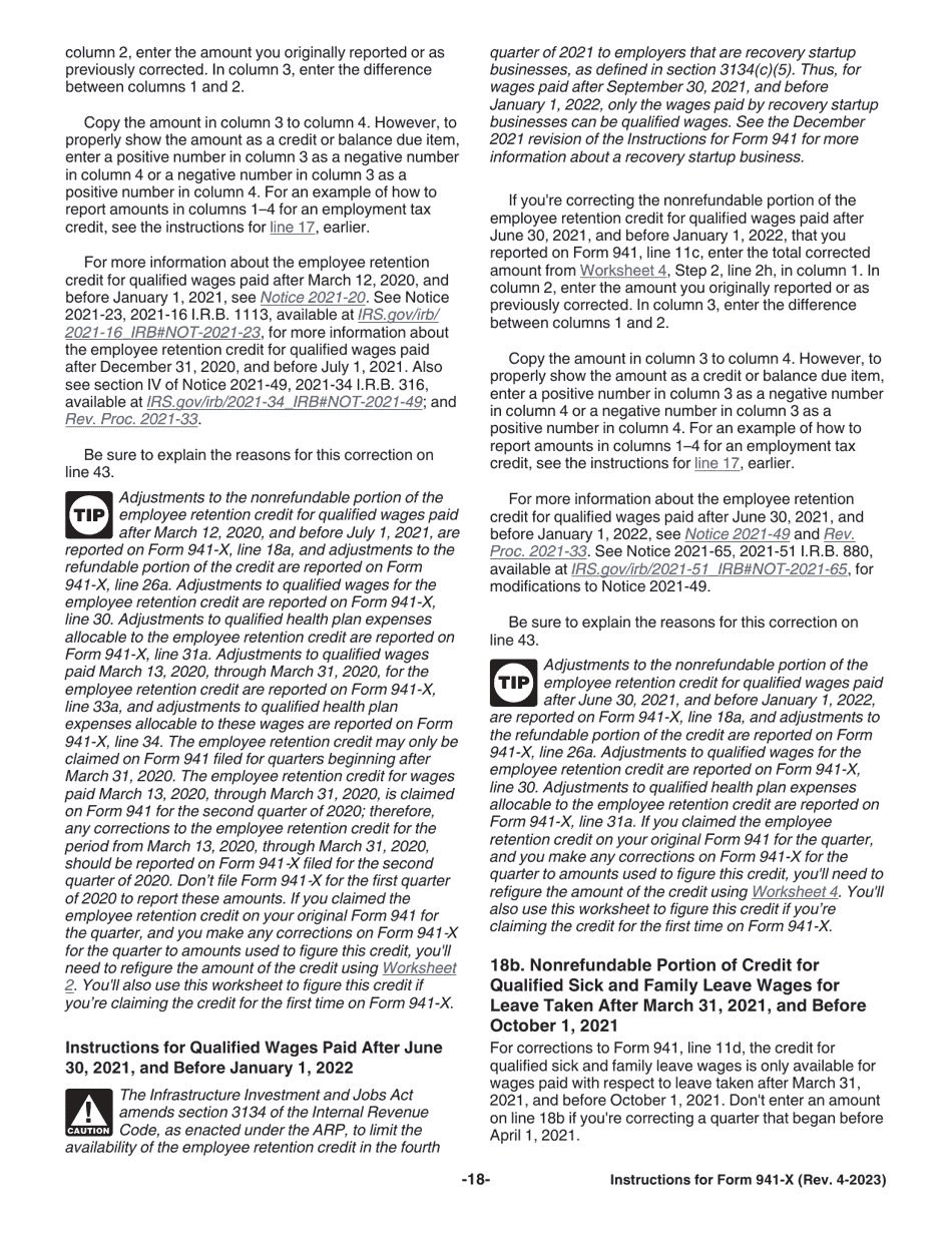 Instructions for IRS Form 941-X Adjusted Employers Quarterly Federal Tax Return or Claim for Refund, Page 18