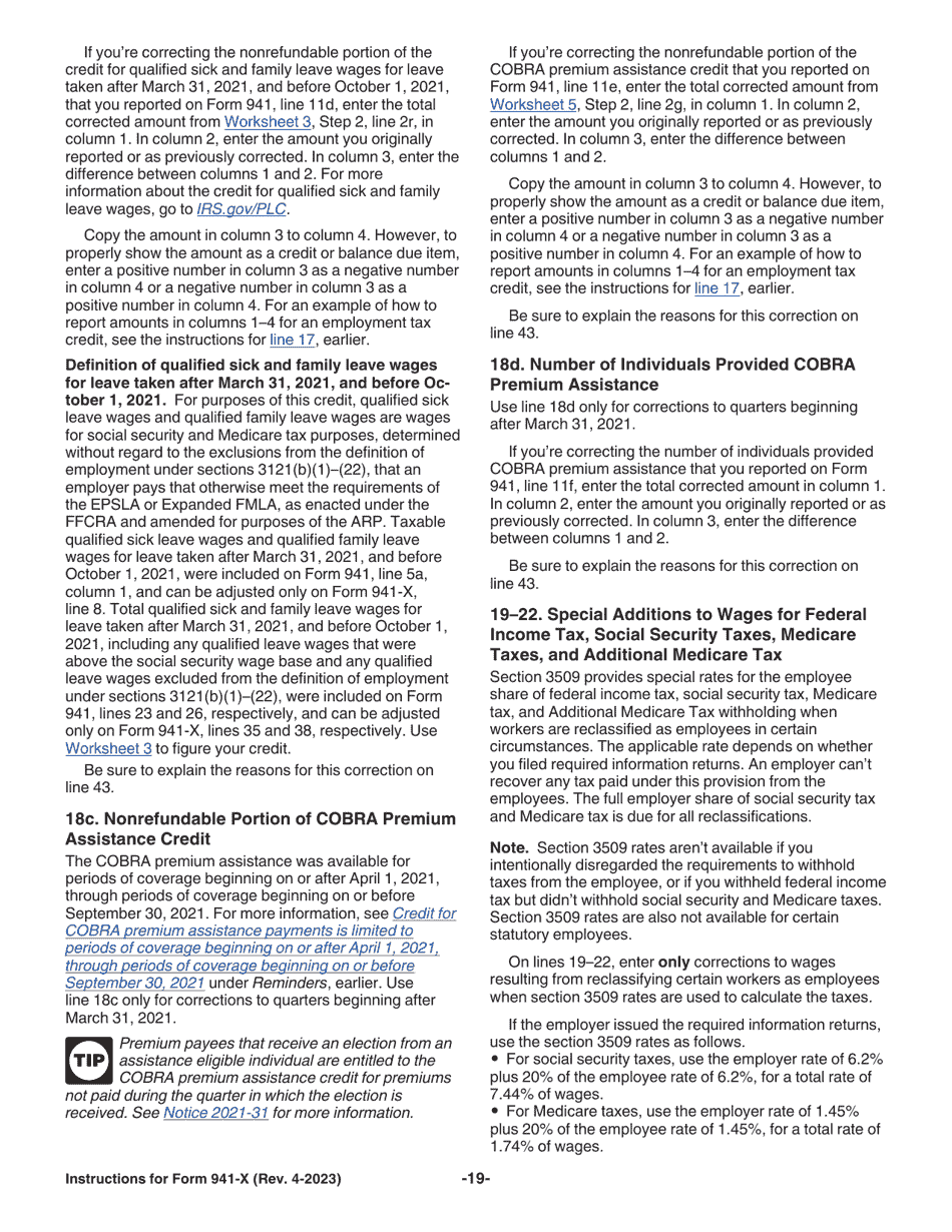 Instructions for IRS Form 941-X Adjusted Employers Quarterly Federal Tax Return or Claim for Refund, Page 19