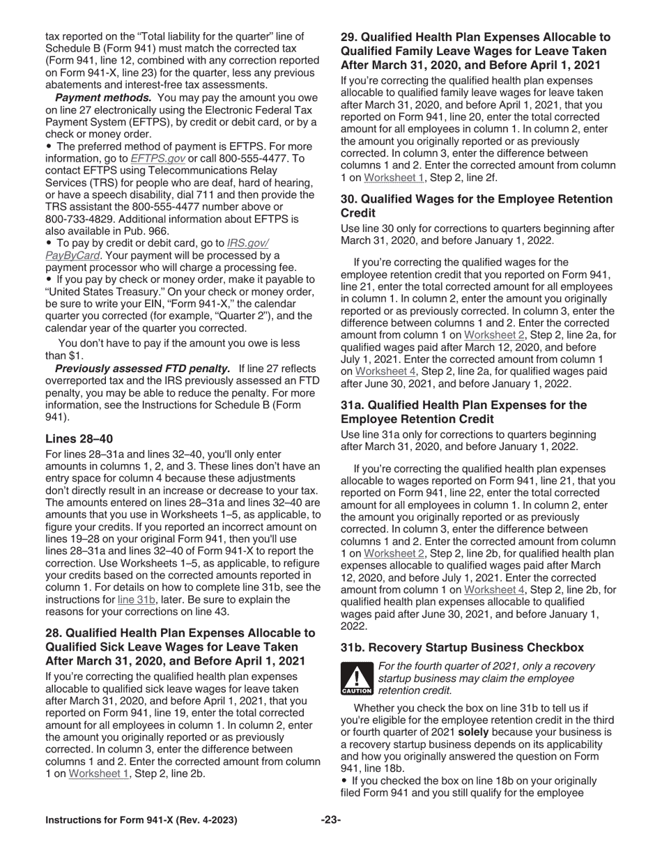 Instructions for IRS Form 941-X Adjusted Employers Quarterly Federal Tax Return or Claim for Refund, Page 23