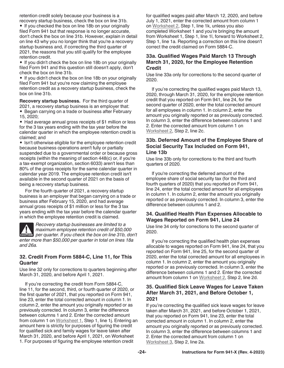 Instructions for IRS Form 941-X Adjusted Employers Quarterly Federal Tax Return or Claim for Refund, Page 24