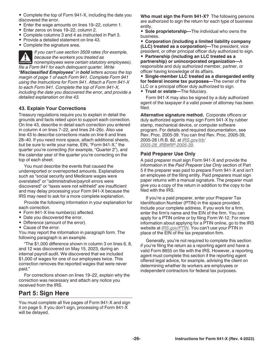 Instructions for IRS Form 941-X Adjusted Employers Quarterly Federal Tax Return or Claim for Refund, Page 26