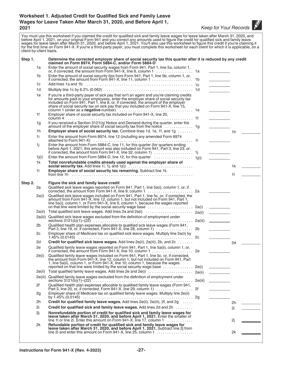 Instructions for IRS Form 941-X Adjusted Employers Quarterly Federal Tax Return or Claim for Refund, Page 27