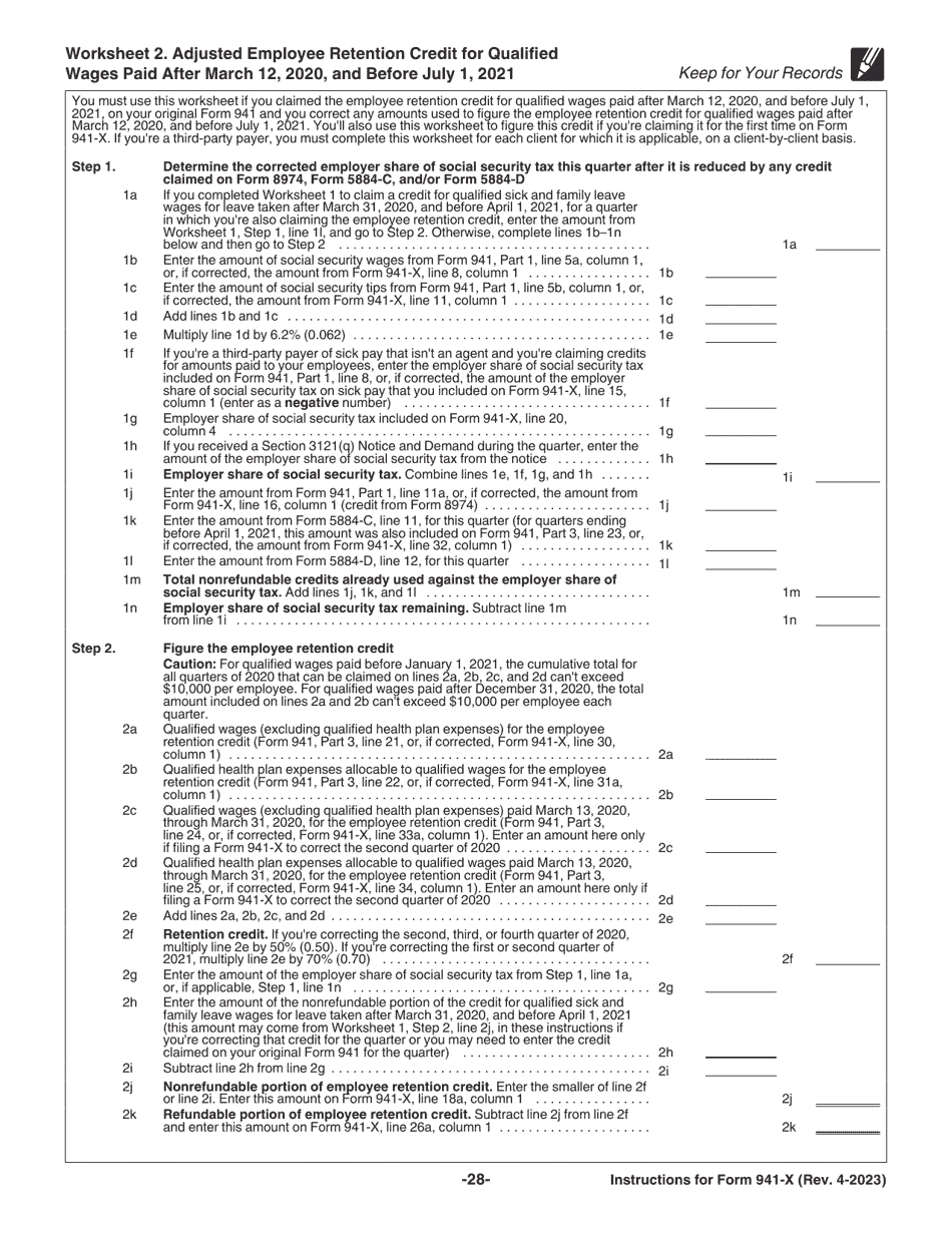 Instructions for IRS Form 941-X Adjusted Employers Quarterly Federal Tax Return or Claim for Refund, Page 28