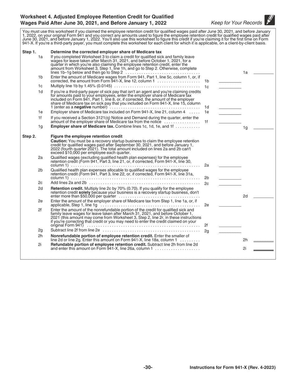 Instructions for IRS Form 941-X Adjusted Employers Quarterly Federal Tax Return or Claim for Refund, Page 30