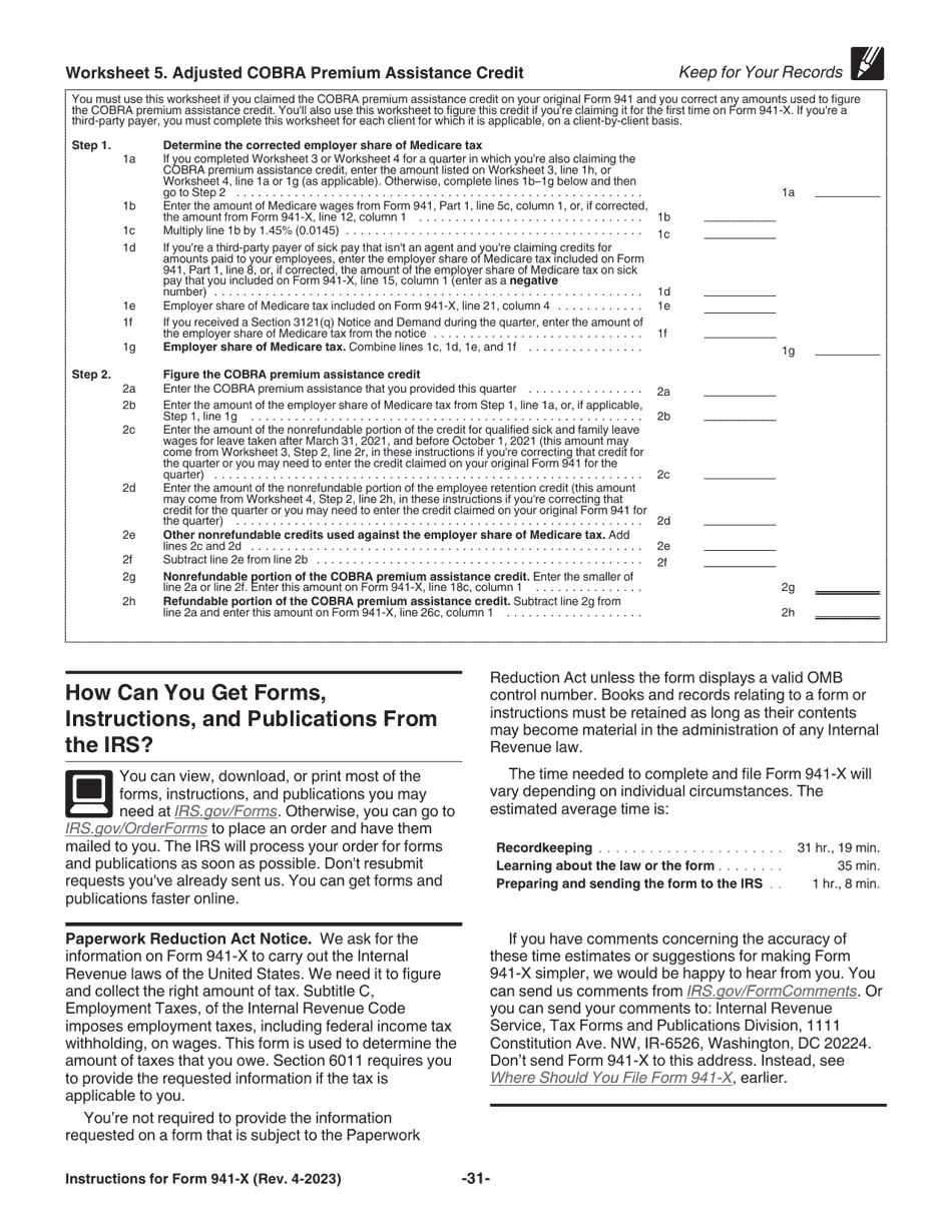 Instructions for IRS Form 941-X Adjusted Employers Quarterly Federal Tax Return or Claim for Refund, Page 31