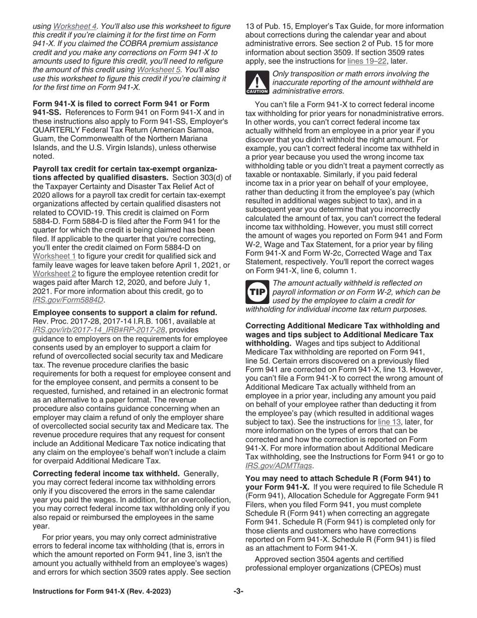 Instructions for IRS Form 941-X Adjusted Employers Quarterly Federal Tax Return or Claim for Refund, Page 3