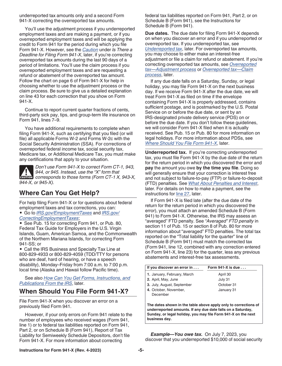 Instructions for IRS Form 941-X Adjusted Employers Quarterly Federal Tax Return or Claim for Refund, Page 5