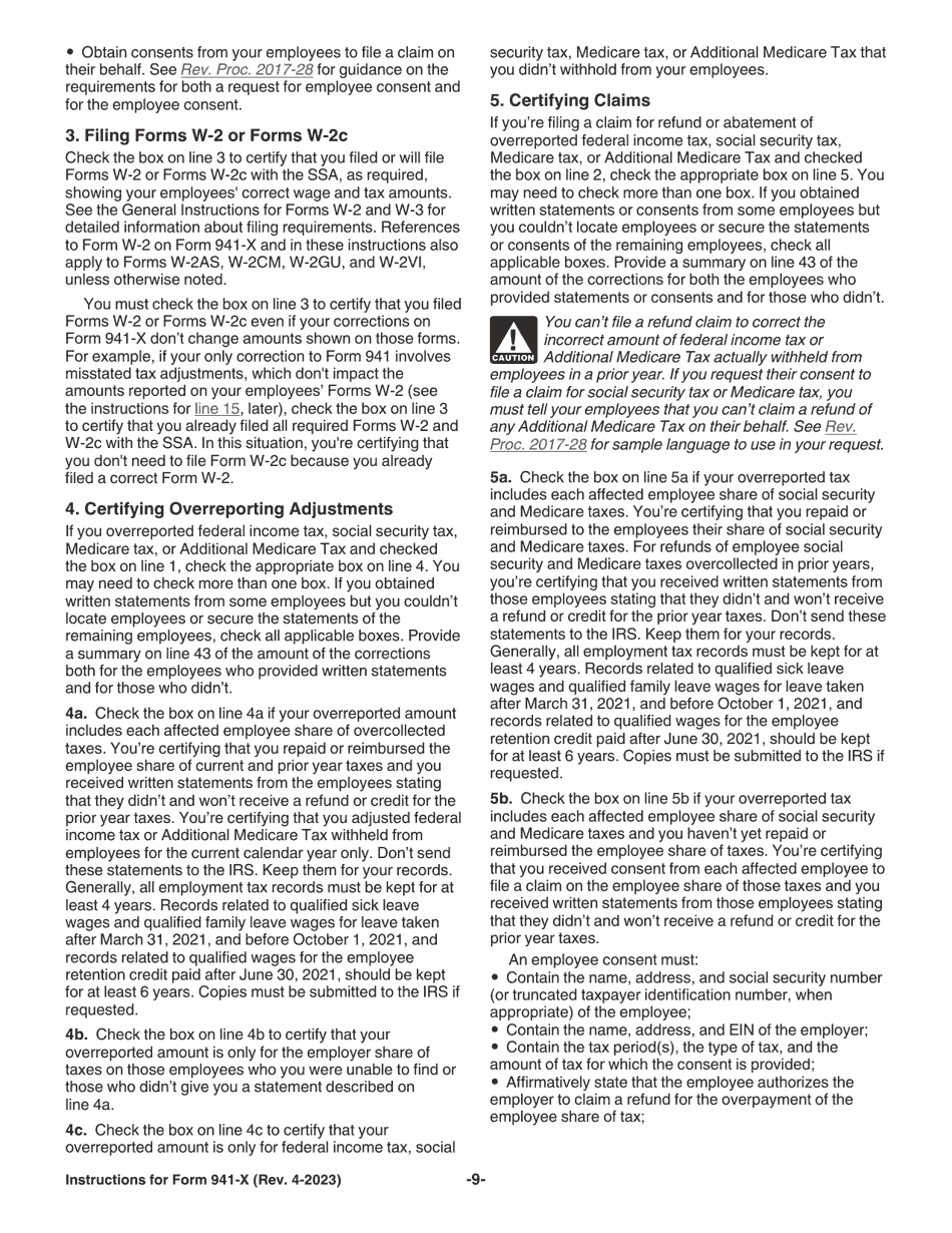 Instructions for IRS Form 941-X Adjusted Employers Quarterly Federal Tax Return or Claim for Refund, Page 9