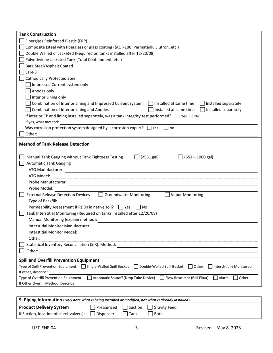 Form UST-ENF-04 Ust System Installation, Renovation, Repair, and Upgrade Notification Form - Louisiana, Page 3