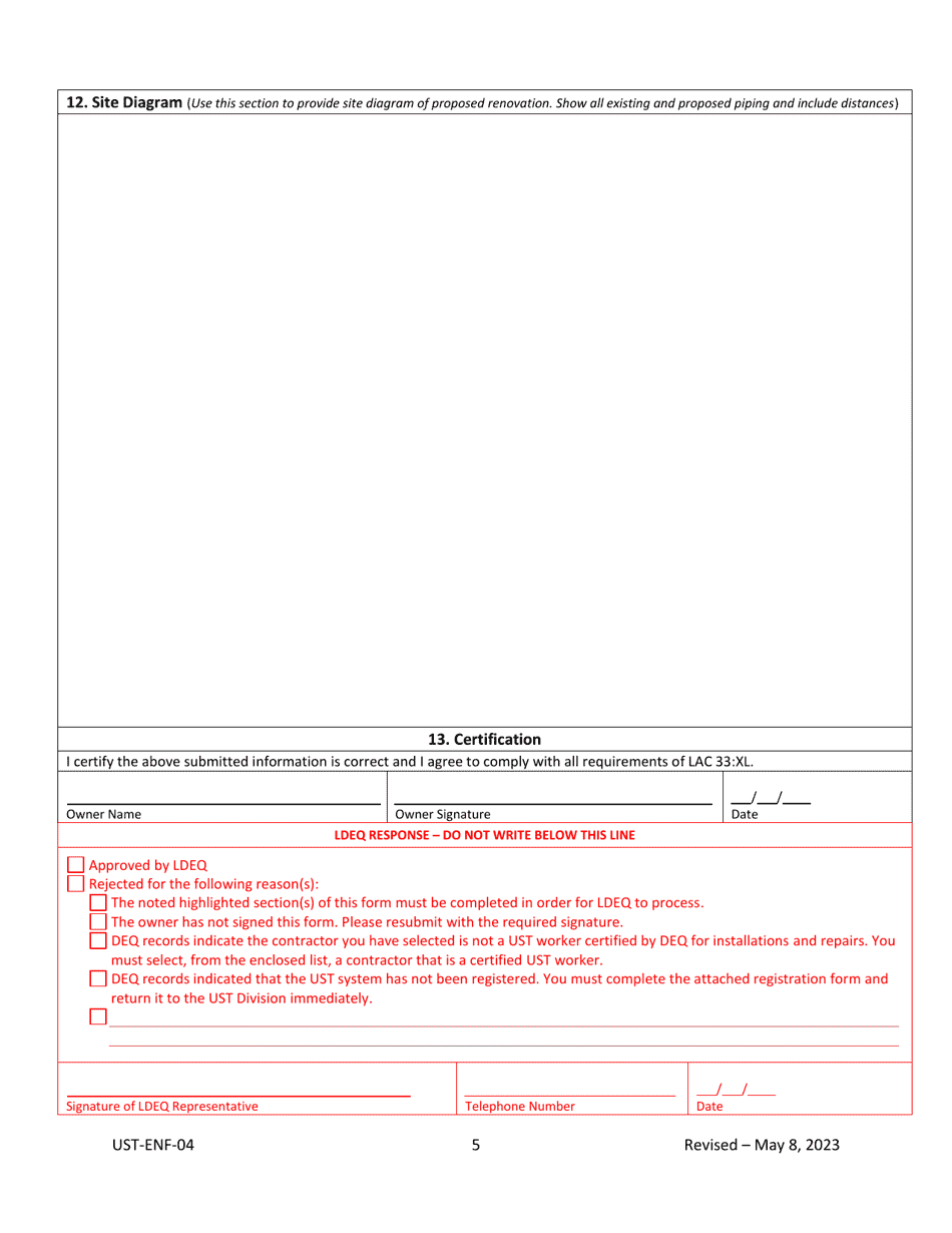Form UST-ENF-04 Ust System Installation, Renovation, Repair, and Upgrade Notification Form - Louisiana, Page 5