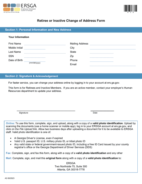 Form A3 Retiree or Inactive Change of Address Form - Georgia (United States)