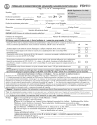 Document preview: Formulario De Consentimiento De Vacunacion Para Adolescentes - Virginia (Spanish)