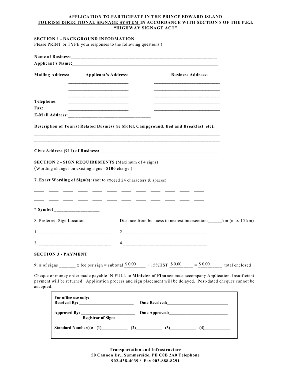 Application to Participate in the Prince Edward Island Tourism Directional Signage System in Accordance With Section 8 of the P.e.i. highway Signage Act - Prince Edward Island, Canada, Page 2