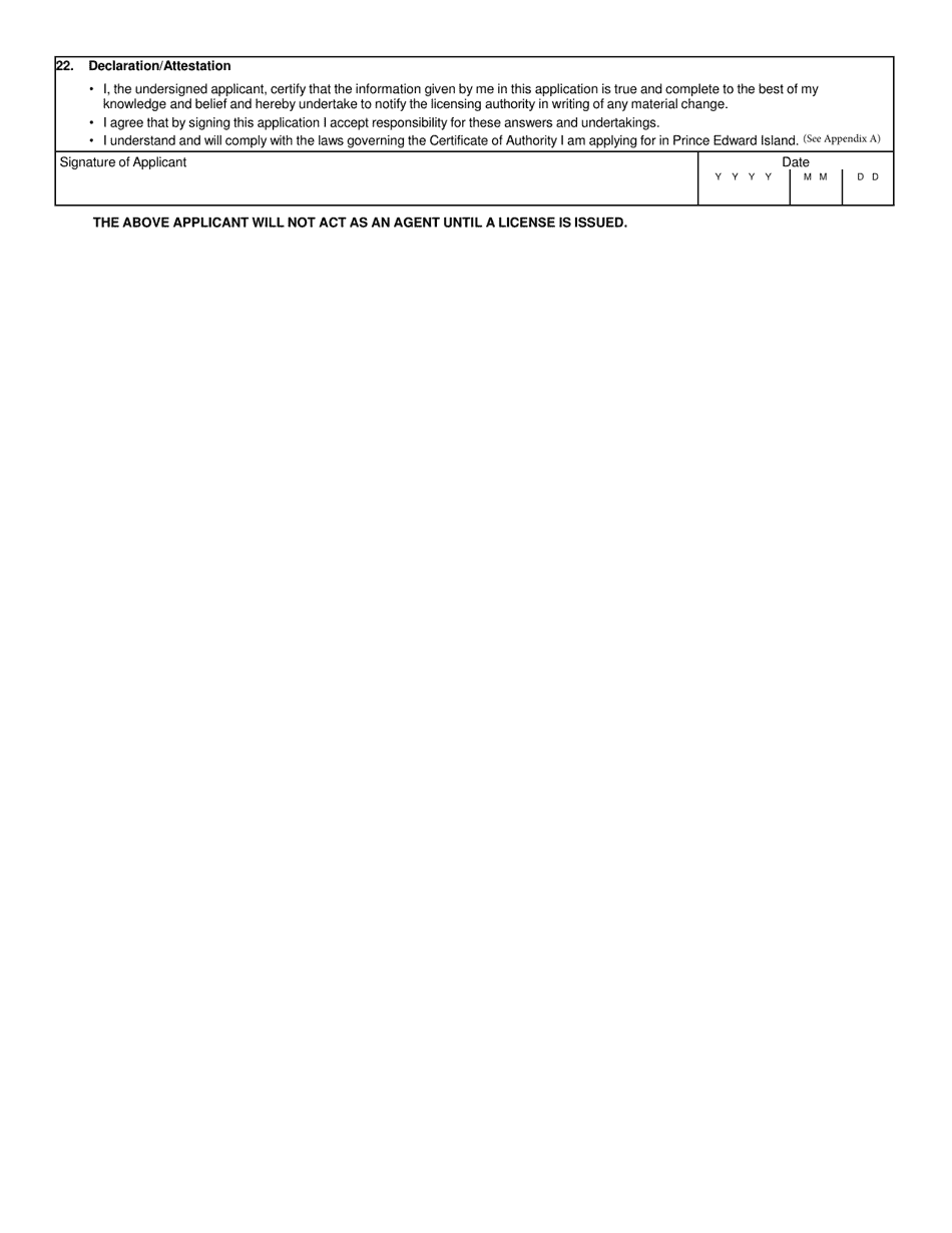 Application for Renewal of General Insurance Agent Certificate of Authority - Prince Edward Island, Canada, Page 3