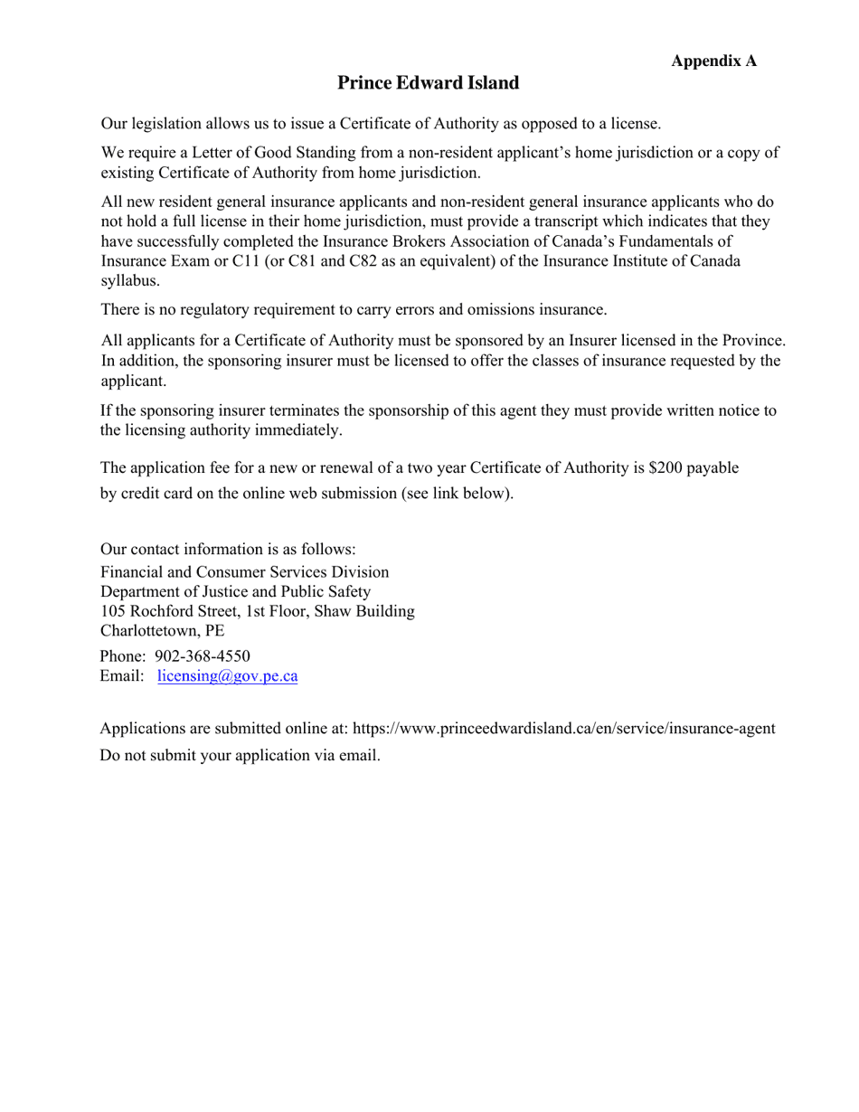 Application for Renewal of General Insurance Agent Certificate of Authority - Prince Edward Island, Canada, Page 4