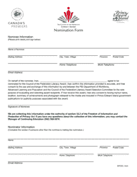 Document preview: Form DPCEC-1424 Literacy Award Nomination Form - Prince Edward Island, Canada