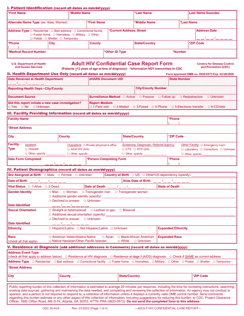 Form CDC50.42A Adult HIV Confidential Case Report Form