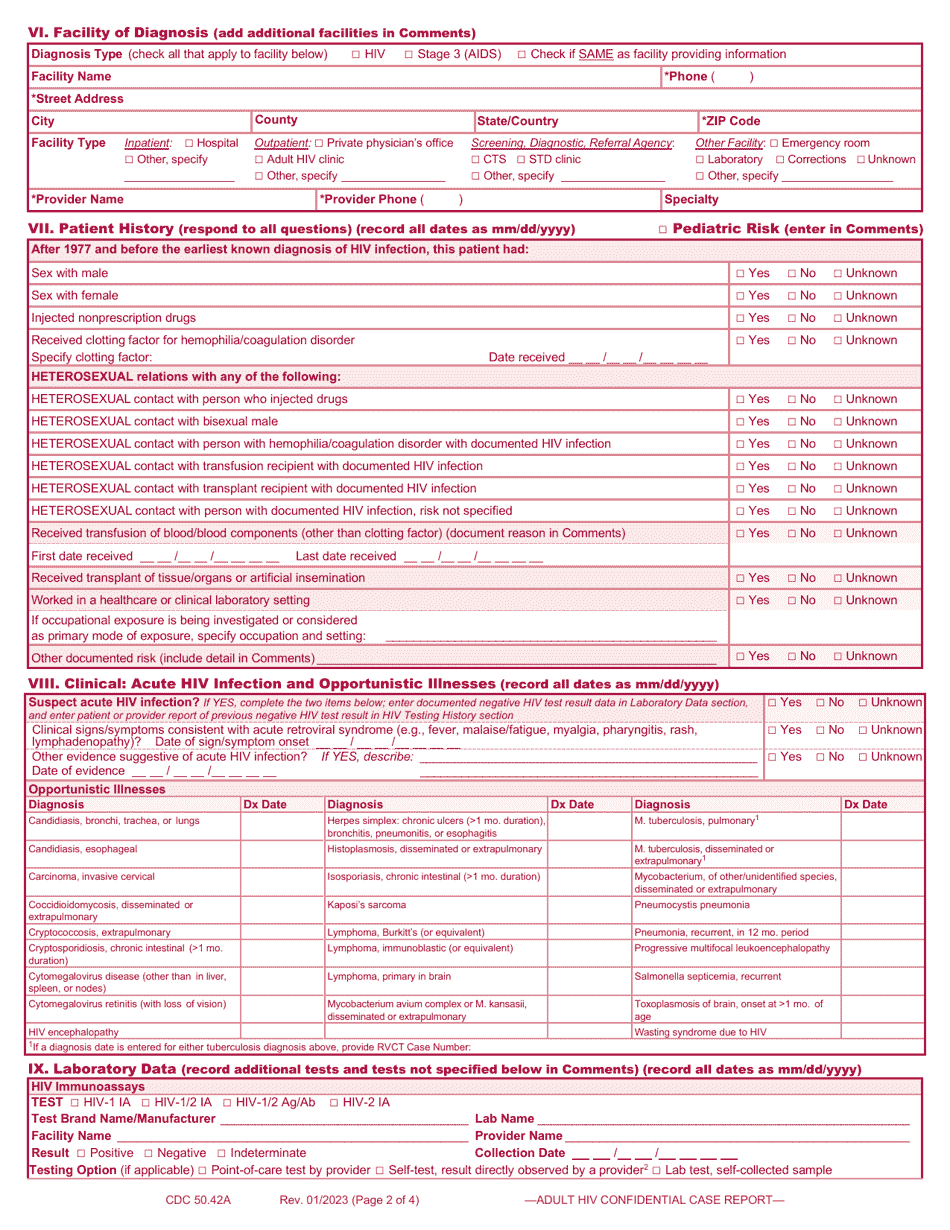 Form Cdc5042a Download Printable Pdf Or Fill Online Adult Hiv Confidential Case Report Form 9532