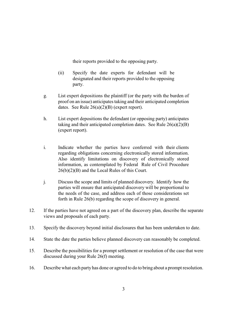 Joint Report of Meeting and Proposed Joint Discovery and Case Management Plan Under Rule 26(F) of the Federal Rules of Civil Procedure - Wyoming, Page 3