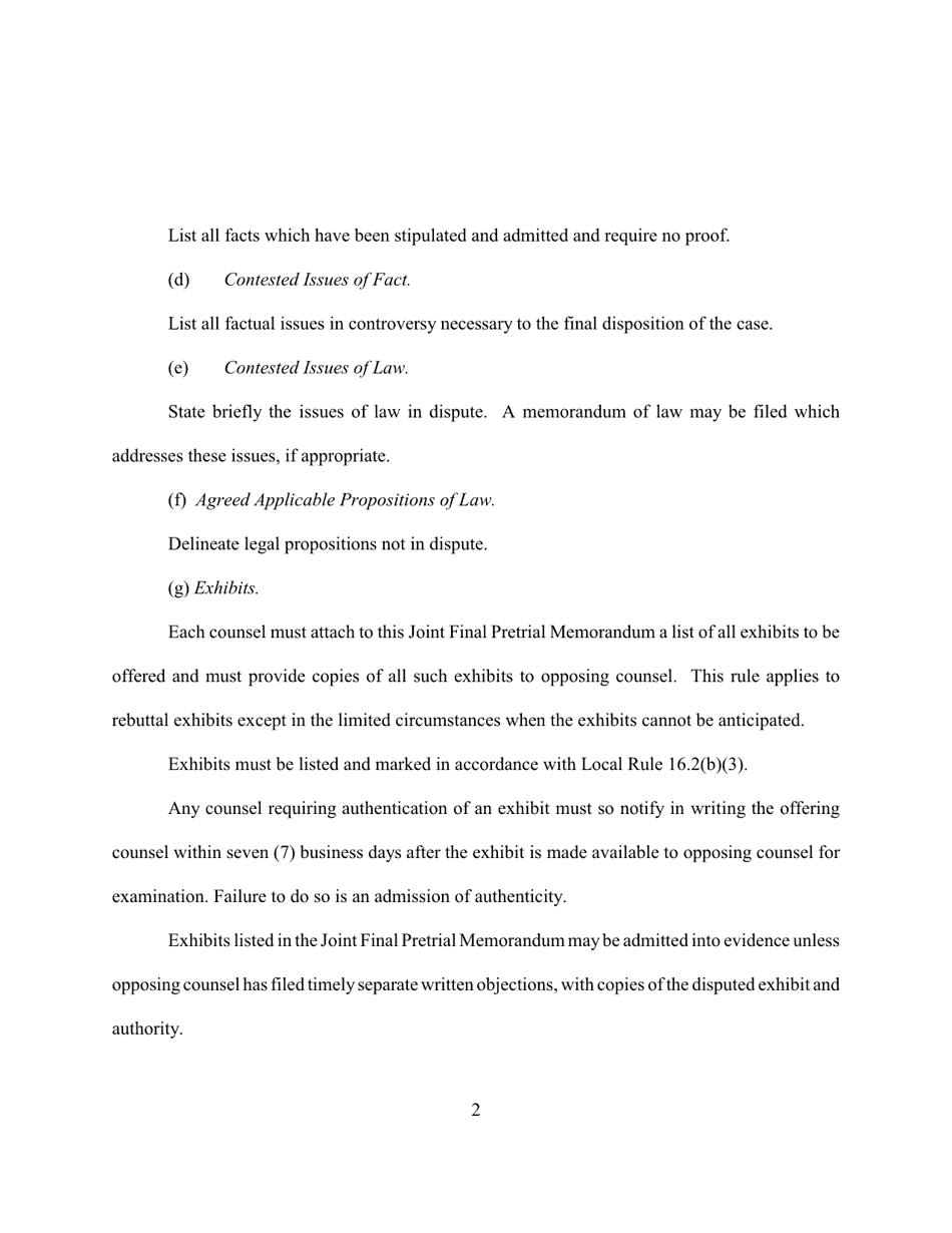 Appendix C Joint Final Pretrial Memorandum - Wyoming, Page 2