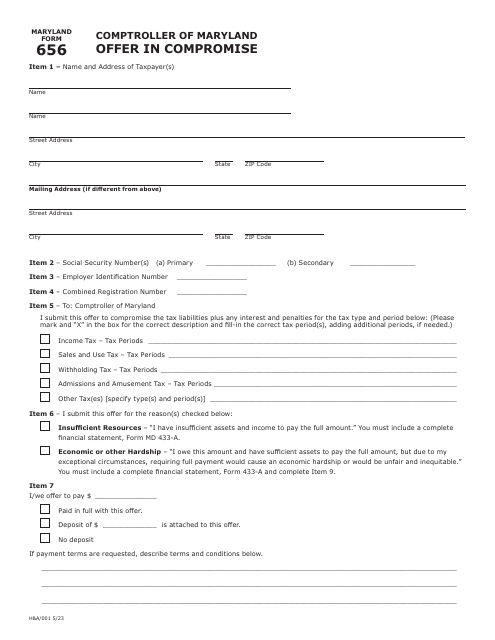 Maryland Form 656  Printable Pdf