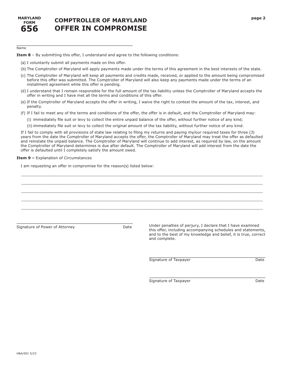 Maryland Form 656 Offer in Compromise - Maryland, Page 2