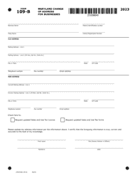 Document preview: Form 109-B (COM/RAD109-B) Maryland Change of Address for Businesses - Maryland, 2023