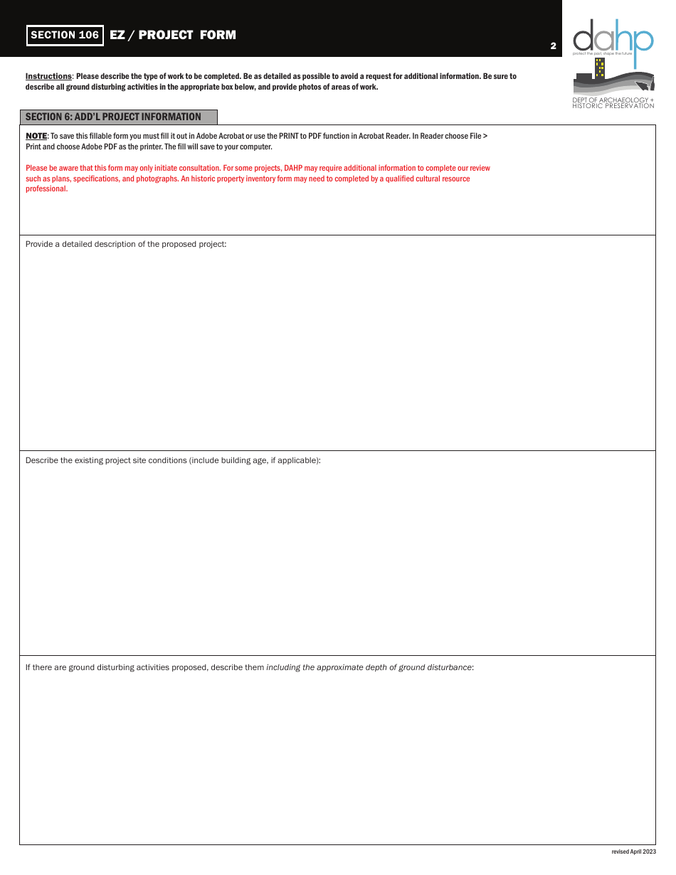 Request to Initiate Consultation for Undertakings Subject to Section 106 of the National Historic Preservation Act and 36 Cfr 800 - Washington, Page 2
