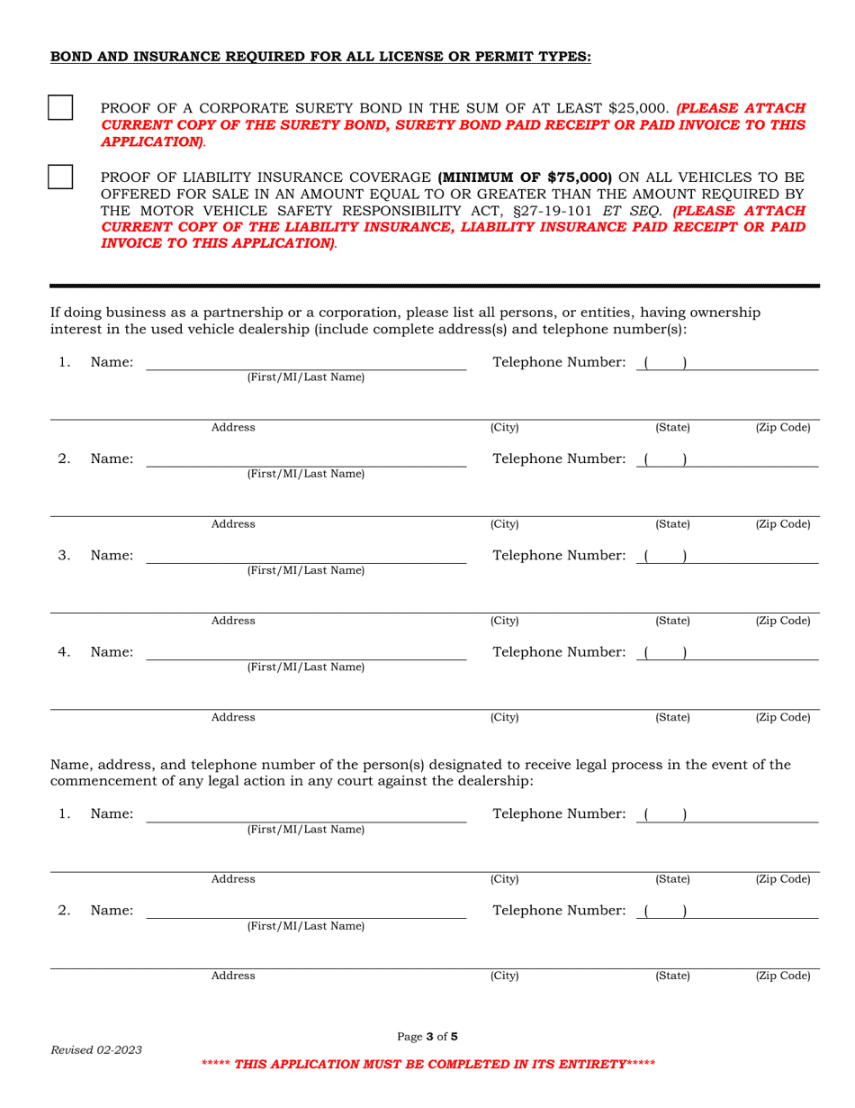Used Motor Vehicle Dealer License Application Form - Arkansas, Page 3
