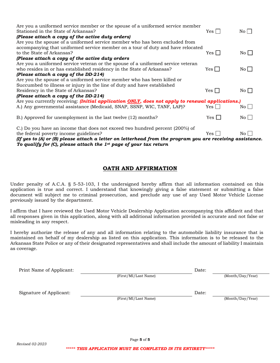 Arkansas Used Motor Vehicle Dealer License Application Form Fill Out, Sign Online and Download