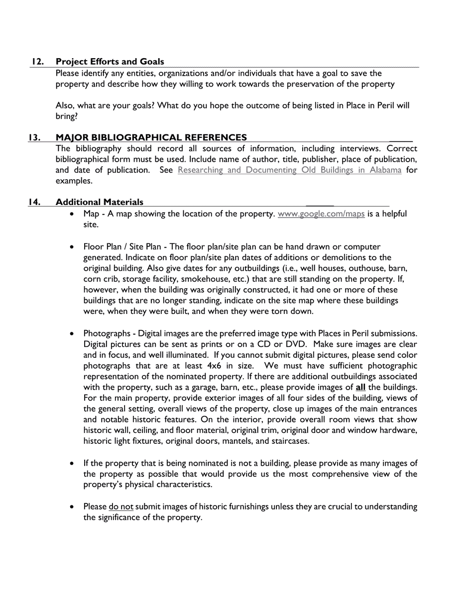 Instructions for Alabamas Places in Peril Nomination Form - Alabama, Page 3