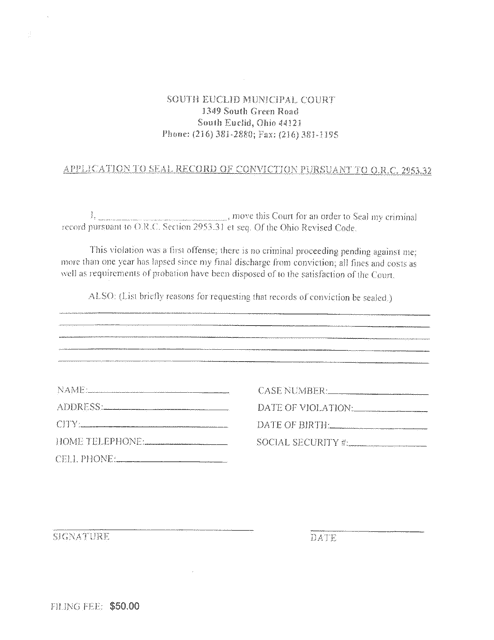 Application to Seal Record of Conviction - City of South Euclid, Ohio