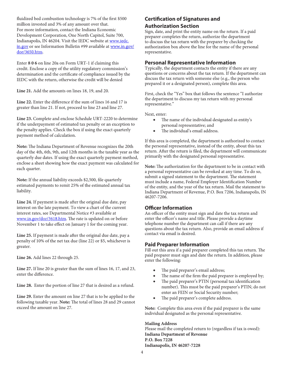 Form URT-1 (State Form 51102) Indiana Utility Receipts Tax Return - Indiana, Page 5