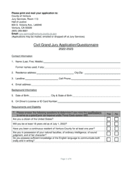 Document preview: Civil Grand Jury Application/Questionnaire - County of Ventura, California, 2023