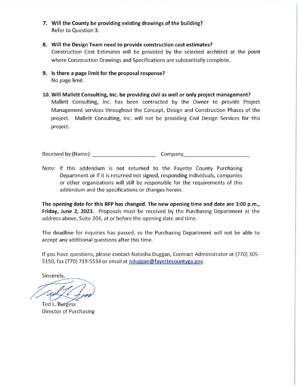 Addendum 1 Request for Proposals 2240-p - Fayette County Justice Center Buildout - Architectural  Engineering Services - Fayette County, Georgia (United States), Page 2
