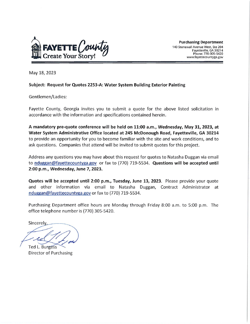 Request for Quote 2253-a - Water System Building Exterior Painting - Fayette County, Georgia (United States), Page 1