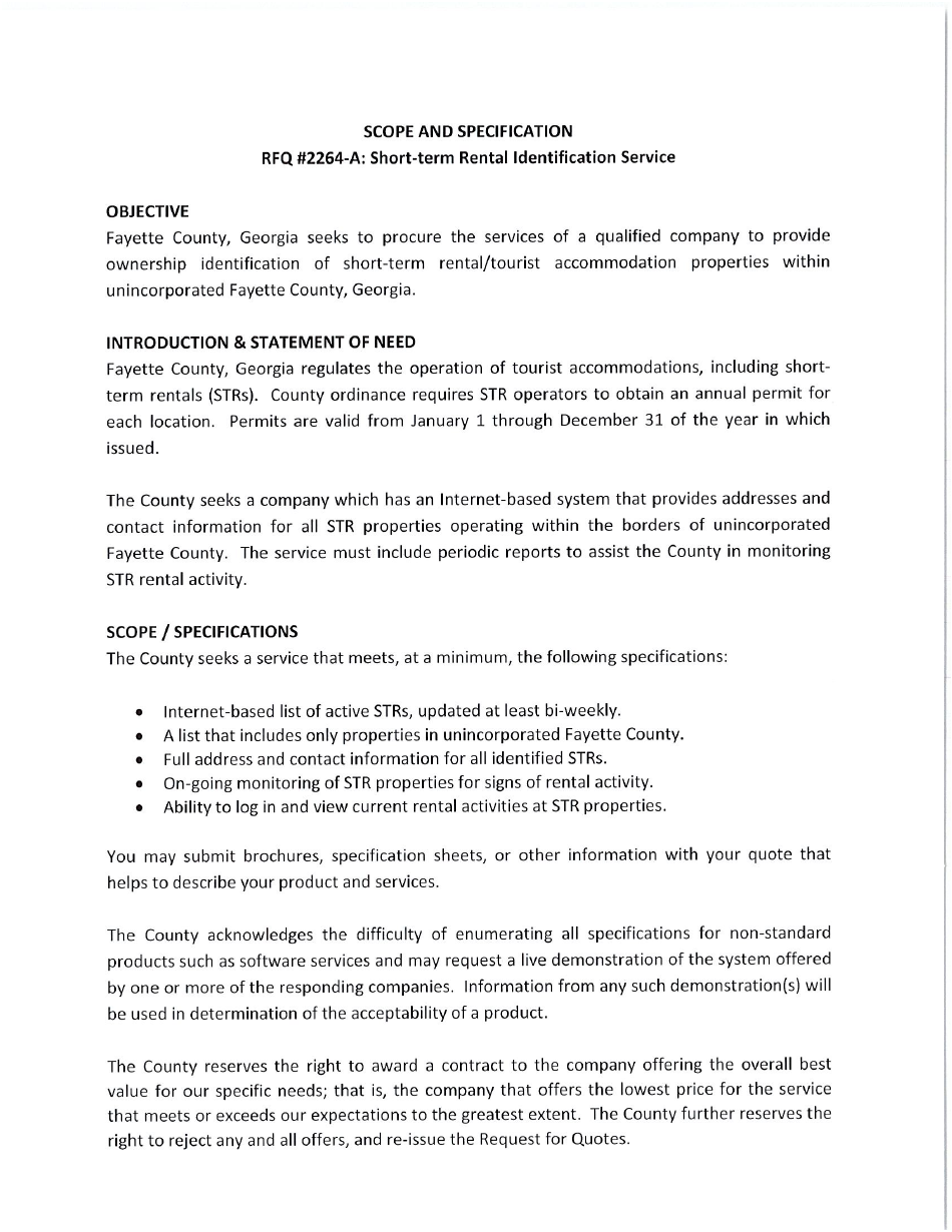 Request for Quote 2264-a - Short-Term Rental Identification Service - Fayette County, Georgia (United States), Page 10