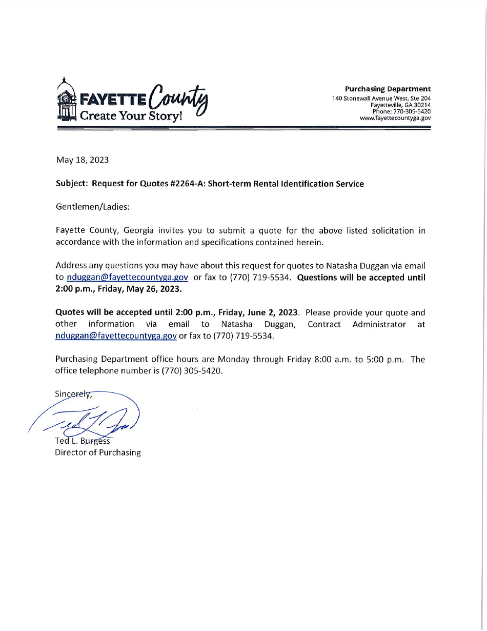 Request for Quote 2264-a - Short-Term Rental Identification Service - Fayette County, Georgia (United States), Page 1