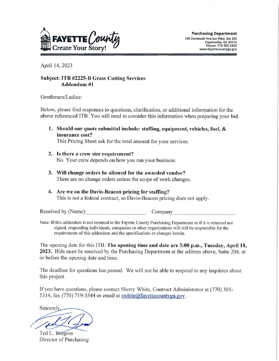 Fayette County, (United States) Invitation to Bid 2225b