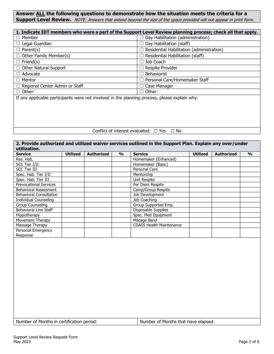 Support Level Review Request Form - Colorado, Page 2