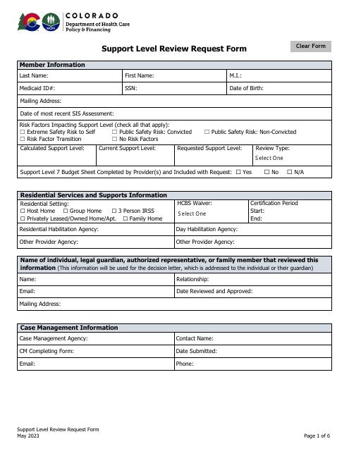Support Level Review Request Form - Colorado Download Pdf