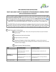 Pre-construction Notification - Ridot and Army Corps of Engineers Ri Programmatic General Permit Application Review Checklist - Rhode Island