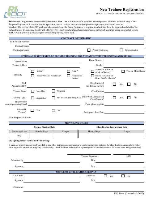 Form TR2 New Trainee Registration - Rhode Island
