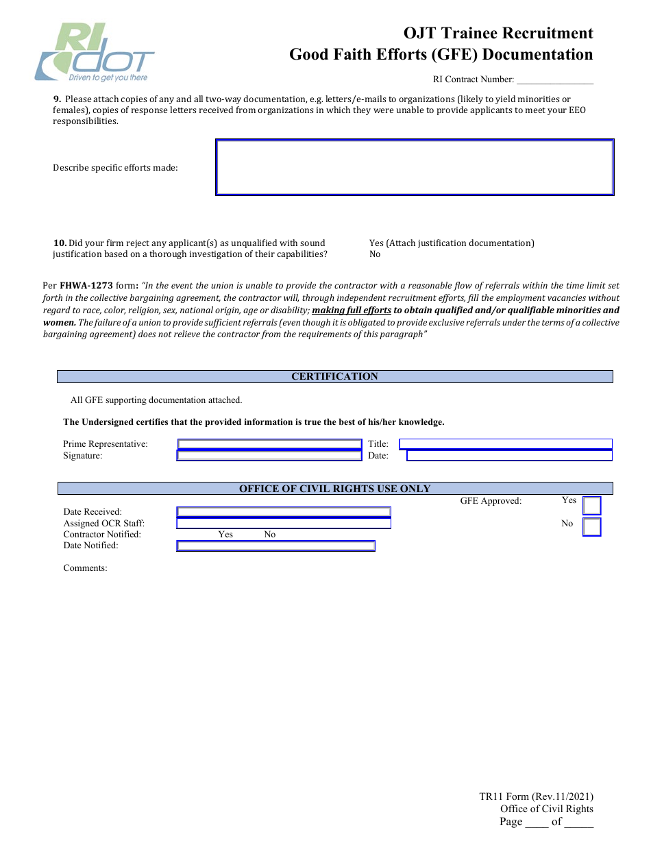 Form TR11 Ojt Trainee Recruitment Good Faith Efforts (GFE) Documentation - Rhode Island, Page 3
