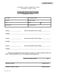 Document preview: Application for Sealing of Record of Dismissal or Not Guilty Finding - Clermont County, Ohio